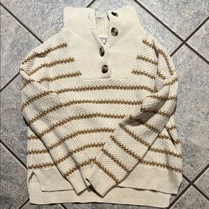 Madewell Cream and Brown Striped Turtleneck Sweater